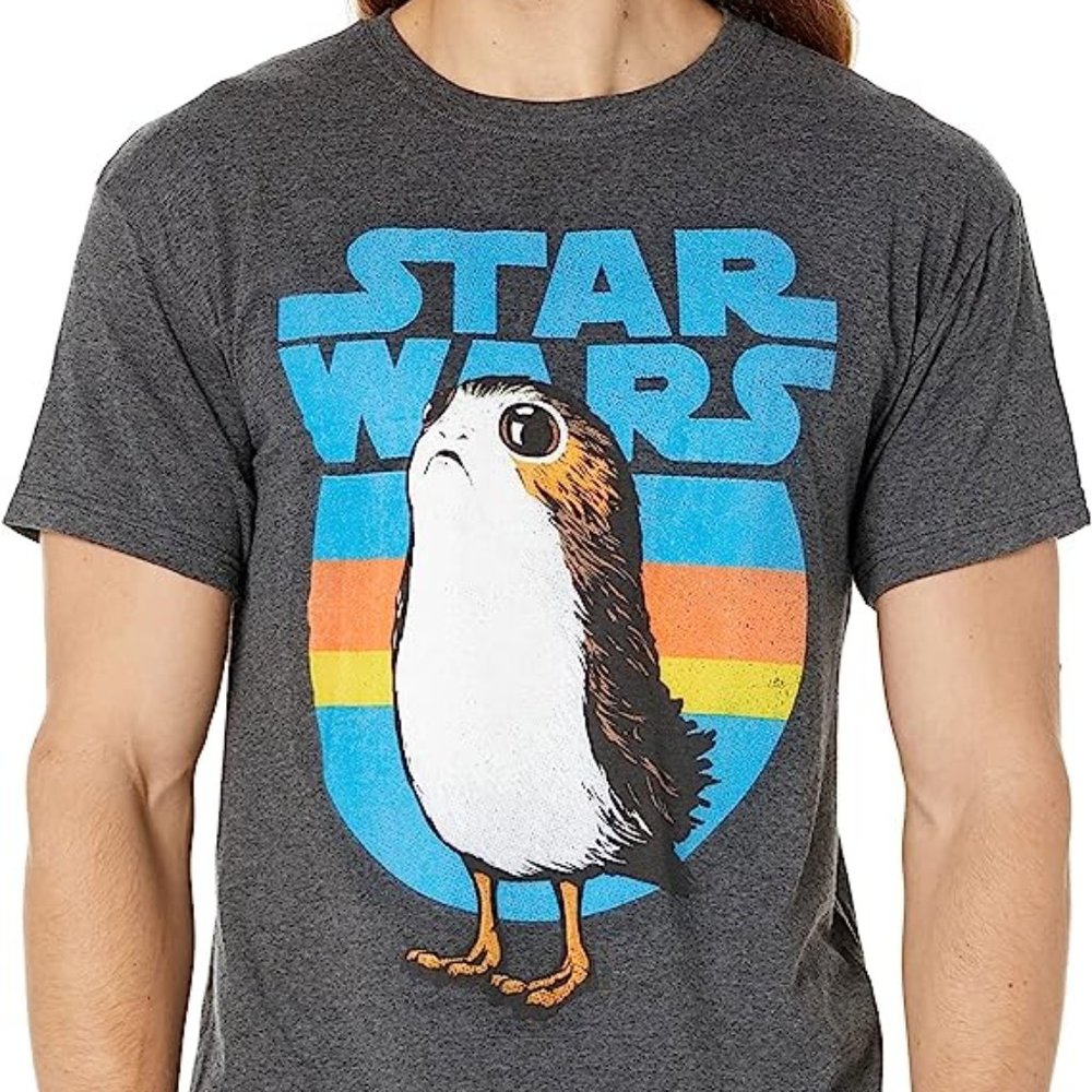Star Wars Men's Last Jedi Porg Retro Stripes Logo Short Sleeve T-shirt Size S